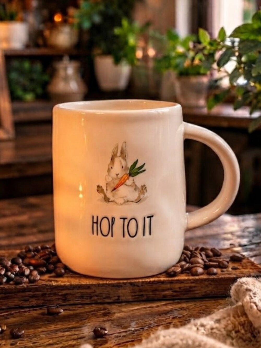 New Rae Dunn HOP TO IT Bunny Coffee Mug 16 Oz Easter Farmhouse